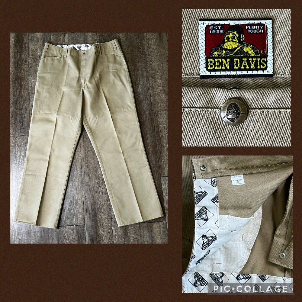 Ben Davis Pants Mens 42x31 Khaki Wide Leg Baggy Skater Crispy Vintage 90s USA